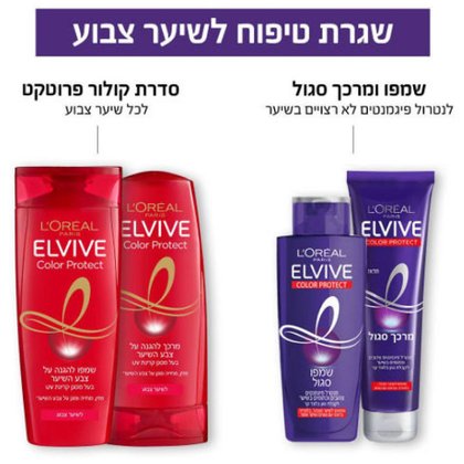 שגרת טיפוח לשיער צבוע. שמפו ומרכך סגול לנטרול פיגמנטים לא רצויים בשיער. סדרת קולור פרוטקט לכל שיער צבוע.