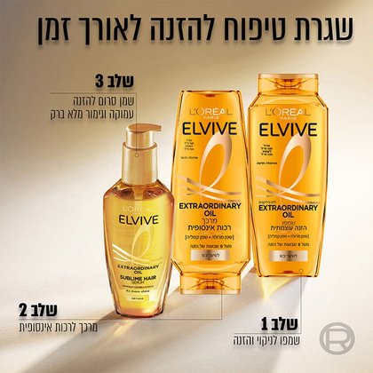 שגרת טיפוח להזנה לאורך זמן. שלב 1 שמפו לניקוי והזנה. שלב 2 מרכך לרכות אינסופית. שלב 3 שמן סרום להזנה עמוקה וגימור מלא ברק.