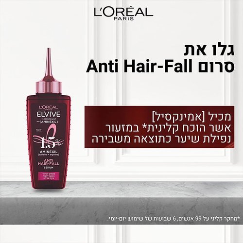 גלו את סרום Anti Hair-Fall. מכיל אמינקסיל אשר הוכח קלינית במזעור נפילת שיער כתוצאה משבירה. מחקר קליני על 99 אנשים, 6 שבועות של שימוש יום-יומי.