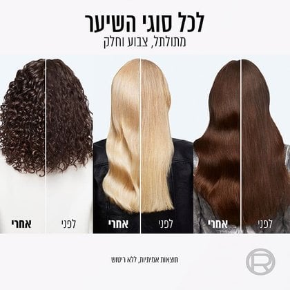 לכל סוגי השיער מתולתל, צבוע חלק. שלוש דוגמניות מציגות שיער מסוגים שונים לפני ואחרי שימוש בשמפו ומרכך גליקוליק גלוס. .תוצאות אמיתיות ללא ריטוש.