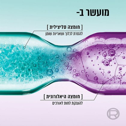 מועשר בחומצה סליצילית להסרת לכלוך ושאריות שומן, וחומצה היאלורונית להענקת לחות לאורכים.