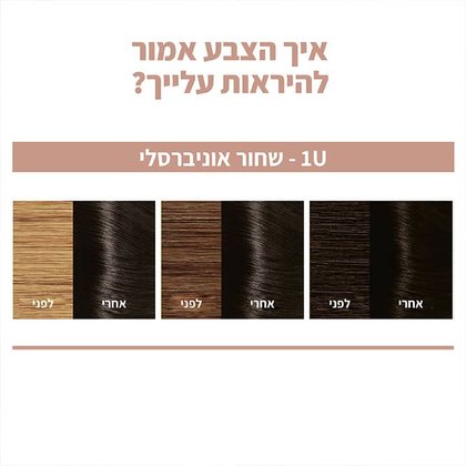 איך הצבע אמור להיראות עליך? תצוגת לפני אחרי של גוון שחור אוניברסלי