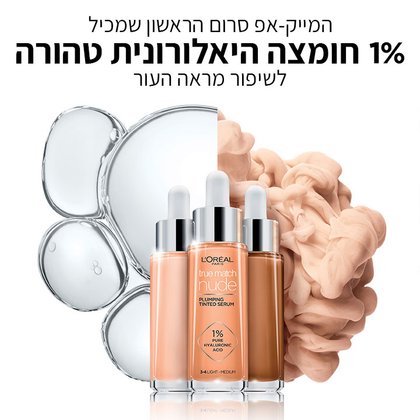 המייק אפ סרום הראשון שמכיל אחוז אחד חומצה היאלורונית טהורה לשיפור מראה העור